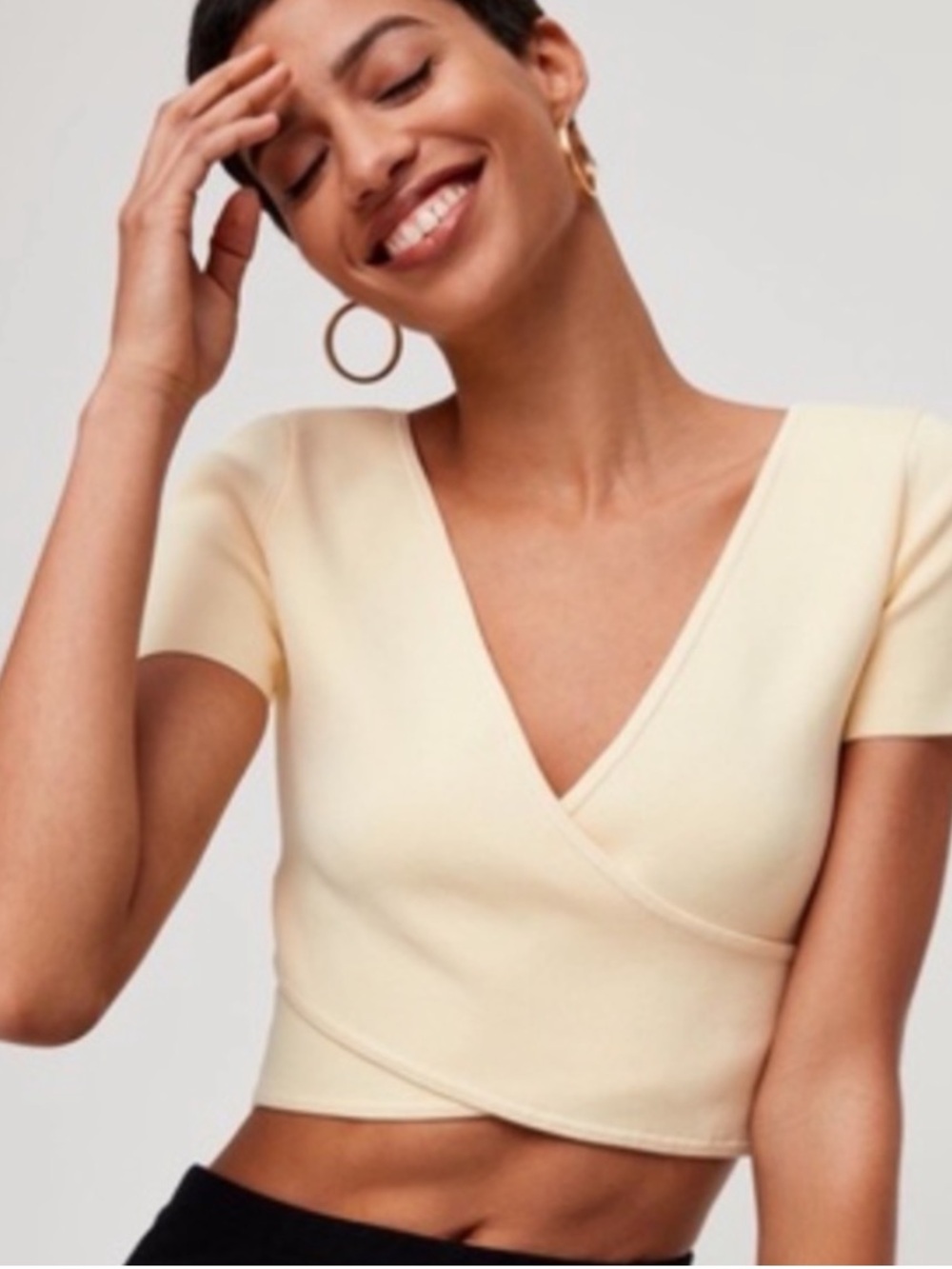 NWT Babaton Quillon Sculpt Knit Wrap Crop Top XS Lemongrass Yellow